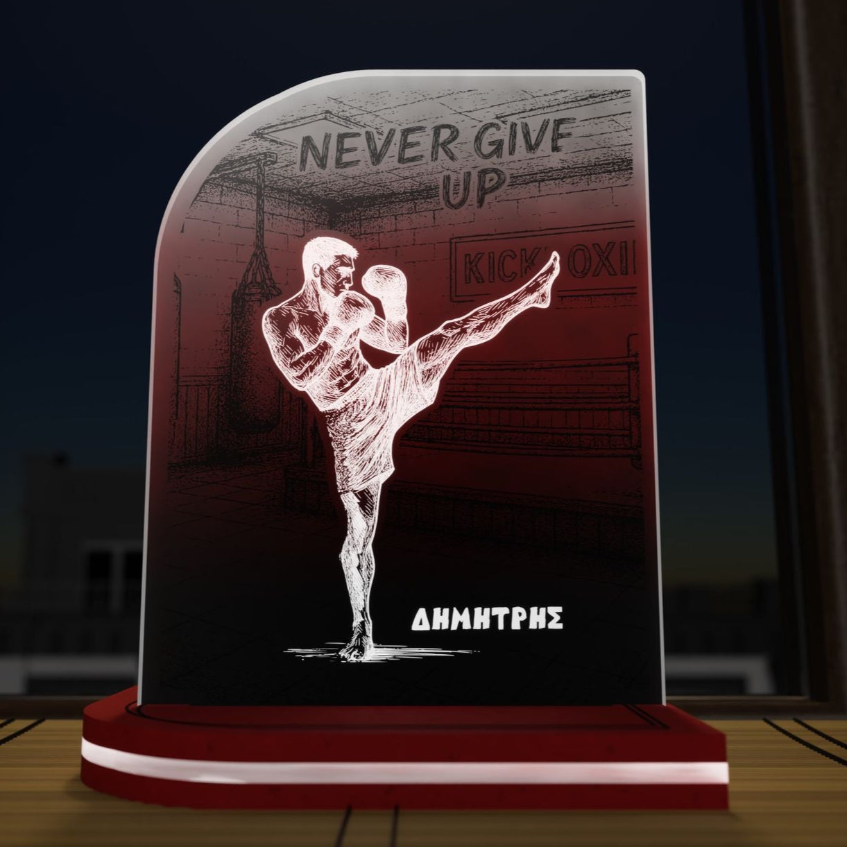 "Never Give Up" Light Collection| Επιτραπέζιο Φωτιστικό "Kick Boxing" Man Figure