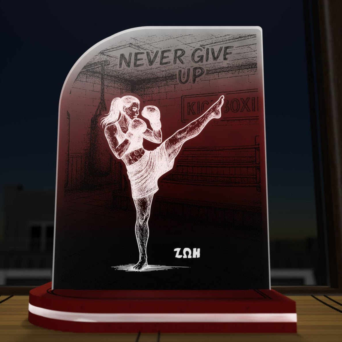 "Never Give Up" Light Collection| Επιτραπέζιο Φωτιστικό "Kick Boxing" Woman Figure