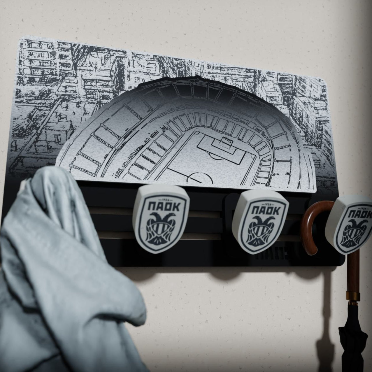Κρεμάστρα Τοίχου 6 Θέσεων "PAOK Γήπεδο Τούμπας" (34cm *19cm)