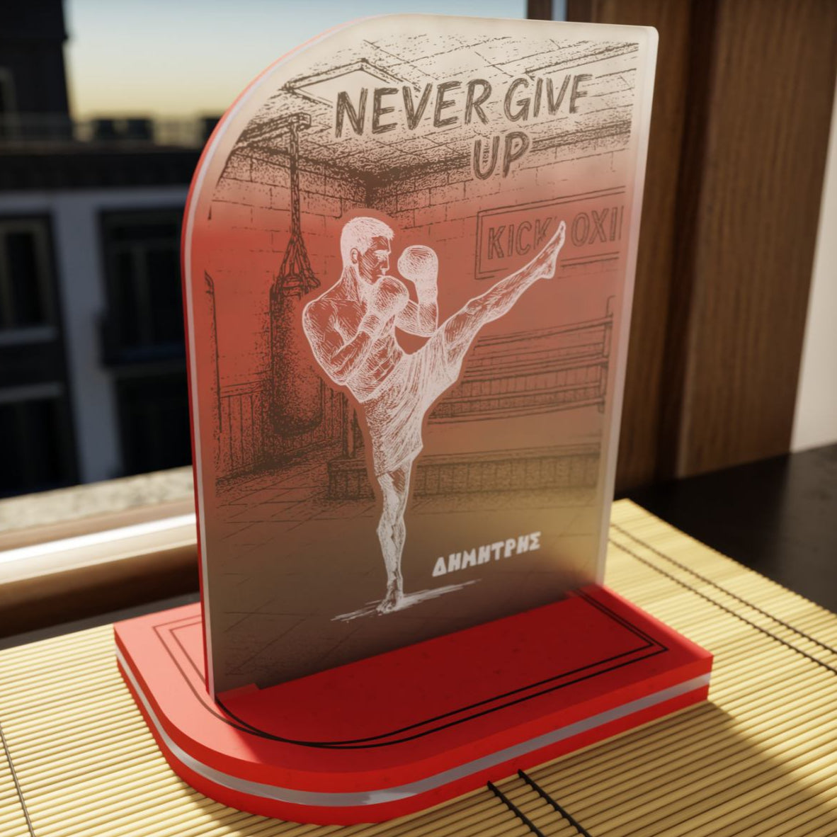 "Never Give Up" Light Collection| Επιτραπέζιο Φωτιστικό "Kick Boxing" Man Figure