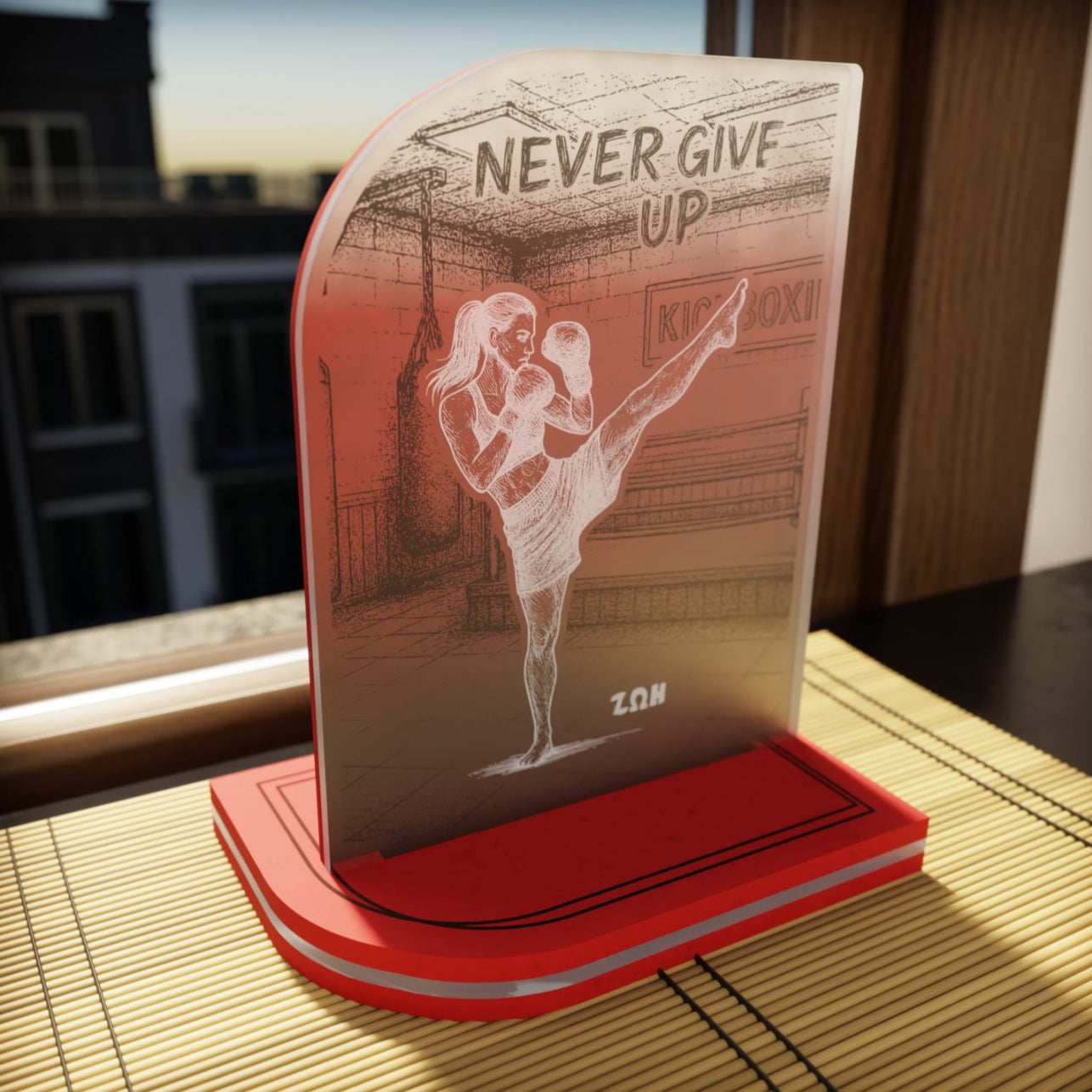 "Never Give Up" Light Collection| Επιτραπέζιο Φωτιστικό "Kick Boxing" Woman Figure