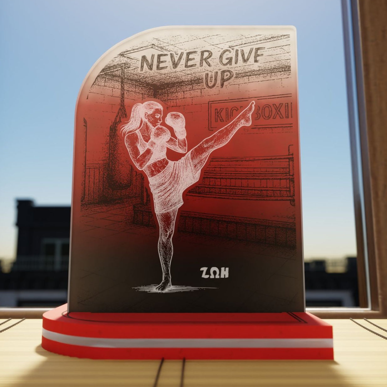 "Never Give Up" Light Collection| Επιτραπέζιο Φωτιστικό "Kick Boxing" Woman Figure