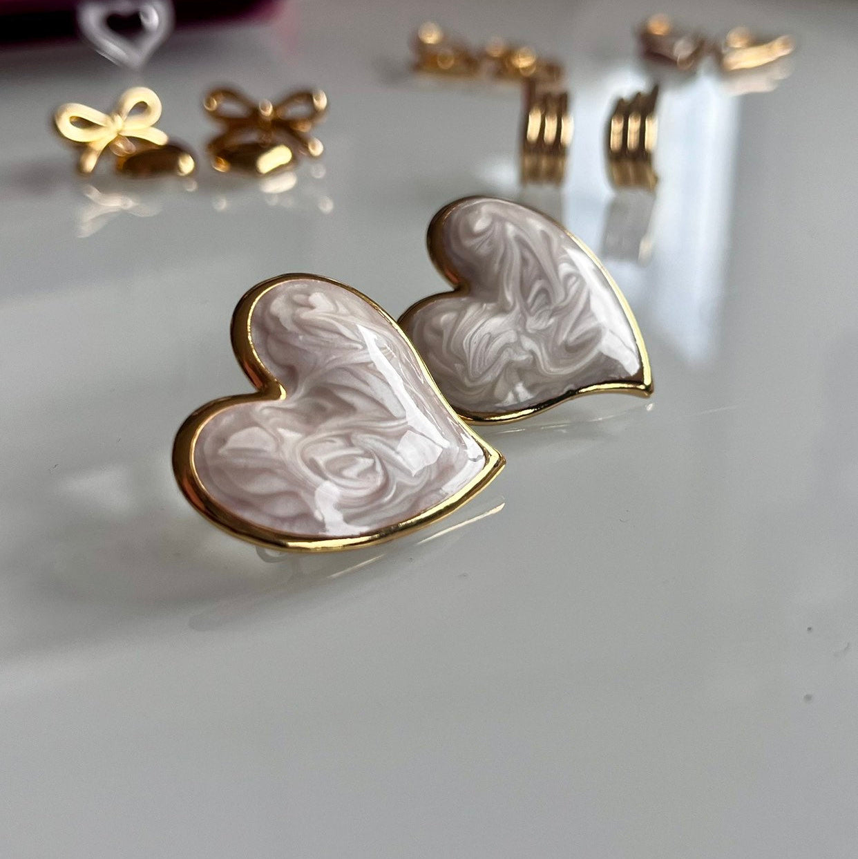 Σετ Σκουλαρίκια "Marble Hearts" από ατσάλι