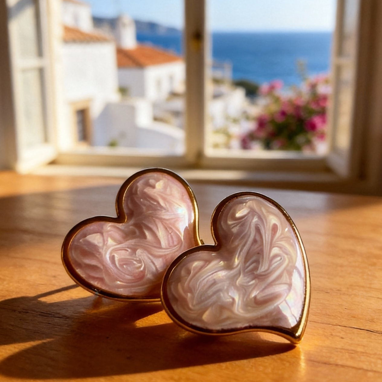 Σετ Σκουλαρίκια "Marble Hearts" από ατσάλι