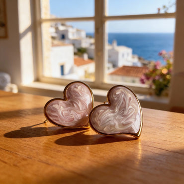 Σετ Σκουλαρίκια "Marble Hearts" από ατσάλι