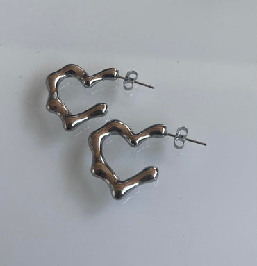 Σετ Σκουλαρίκια καρφωτά "Silver Melted Love"