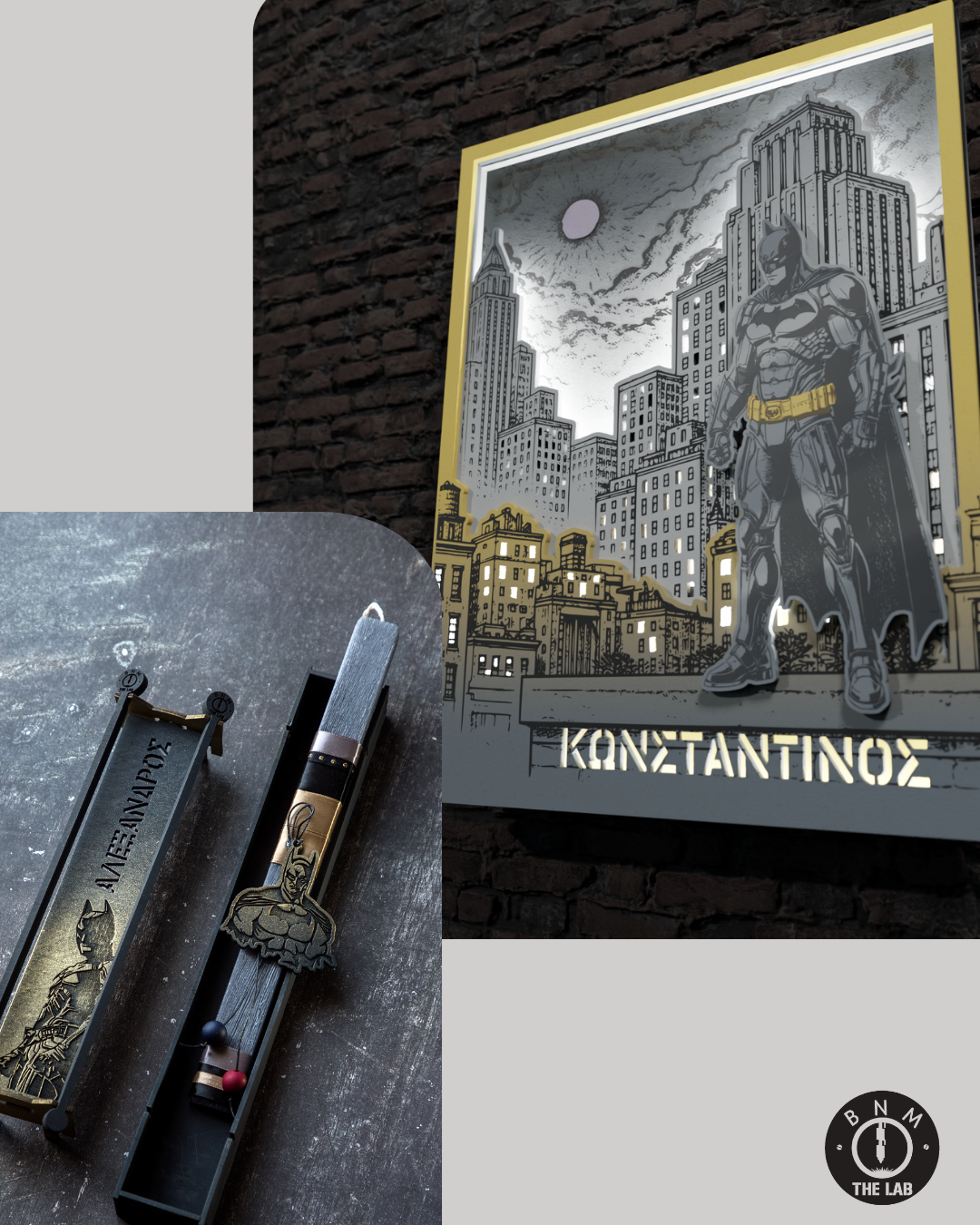 "SUPERHERO I: Μπάτμαν" Σετ"| Λαμπάδα & Επιτοίχιο Φωτιζόμενο κάδρο με Όνομα