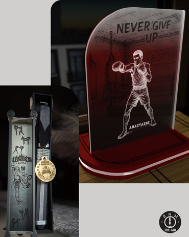 "Boxing" | Σετ Λαμπάδα  & Επιτραπέζιο Φωτιστικό "Never Give Up" με Όνομα
