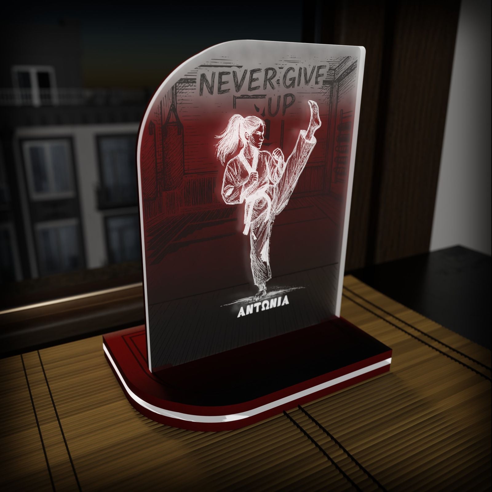 "Never Give Up" Light Collection| Επιτραπέζιο Φωτιστικό Female "Tae Kwon Do" με όνομα