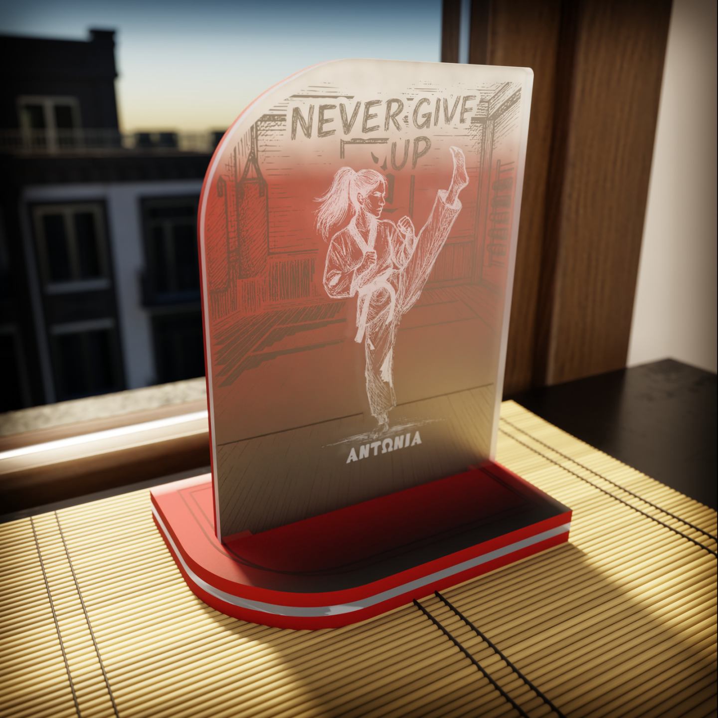 "Never Give Up" Light Collection| Επιτραπέζιο Φωτιστικό Female "Tae Kwon Do" με όνομα