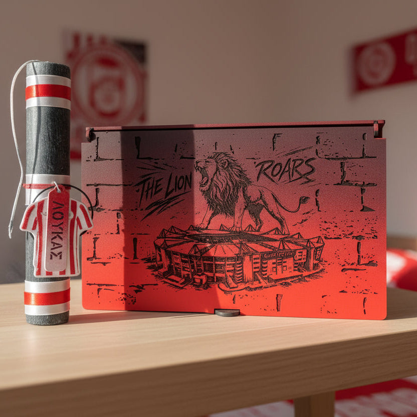 Ξύλινη Κασετίνα  με Λαμπάδα "THRILOS LION ROARS"με προσωποποιημένο μπρελόκ