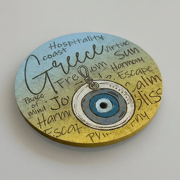 Hand-Painted & Engraved Wooden Coaster "EVIL EYE"
