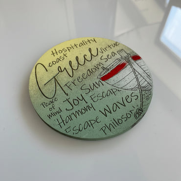Hand-Painted & Engraved Wooden Coaster "TRADITIONAL BOAT"