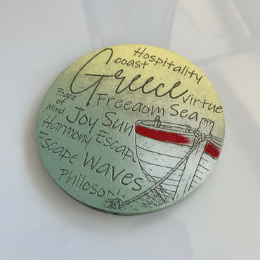 Hand-Painted & Engraved Wooden Coaster "TRADITIONAL BOAT"