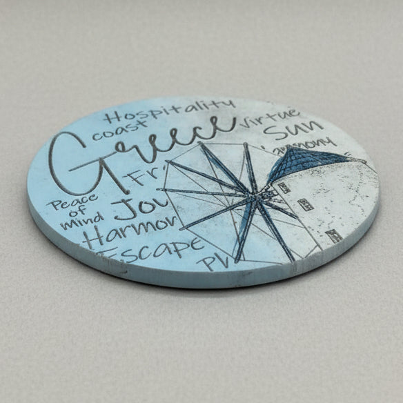 Hand-Painted & Engraved Wooden Coaster "MYLOS"