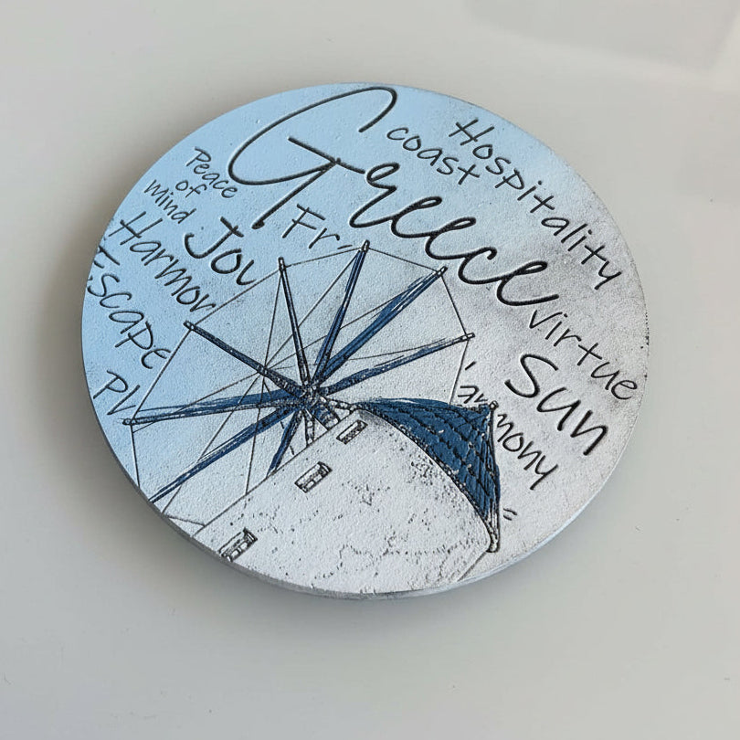 Hand-Painted & Engraved Wooden Coaster "MYLOS"