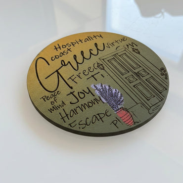Hand-Painted & Engraved Wooden Coaster  "GREEK TRADITIONAL DOOR"