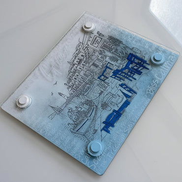 "GREEK ISLAND"| Hand-Painted & Engraved Wooden Placemat with Removable Plexiglass Cover (Copy)