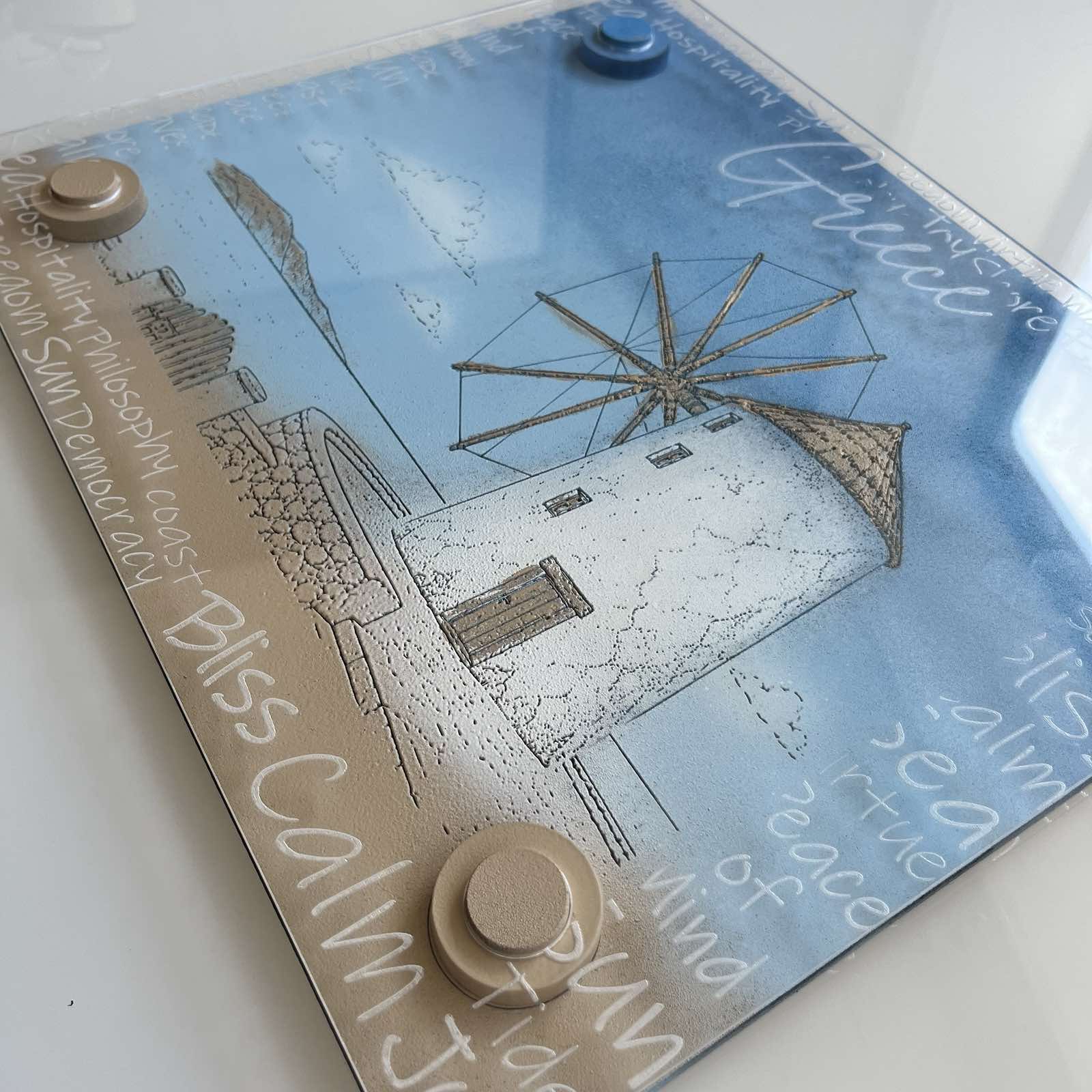 "MYLOS"| Hand-Painted & Engraved Wooden Placemat with Removable Plexiglass Cover (Copy) (Copy)
