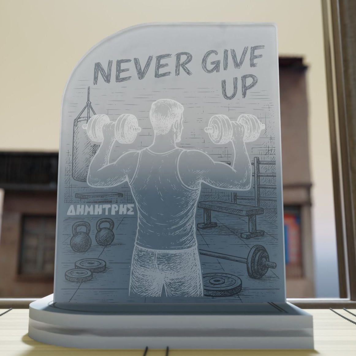 "Never Give Up" Light Collection| Επιτραπέζιο Φωτιστικό "Weight Lifting" με όνομα