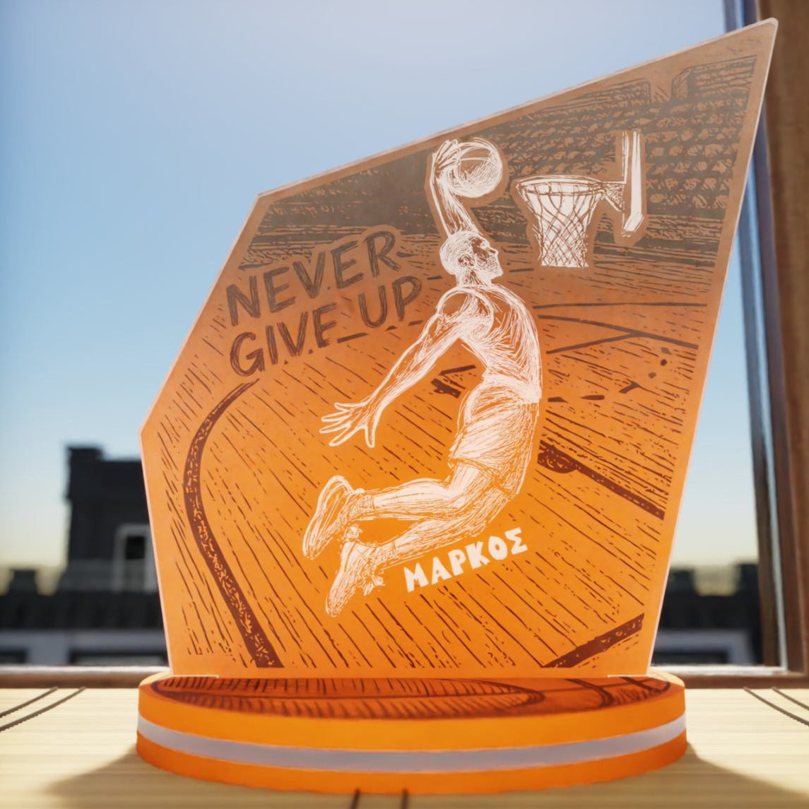 "Never Give Up" Light Collection| Επιτραπέζιο Φωτιστικό "Basketball Player" με όνομα