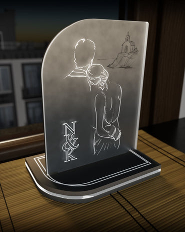 "Stand by Me" | Επιτραπέζιο Φωτιστικό Με Μονογράμματα σε Συνδυασμό Ξύλου & Plexiglass(18cm)