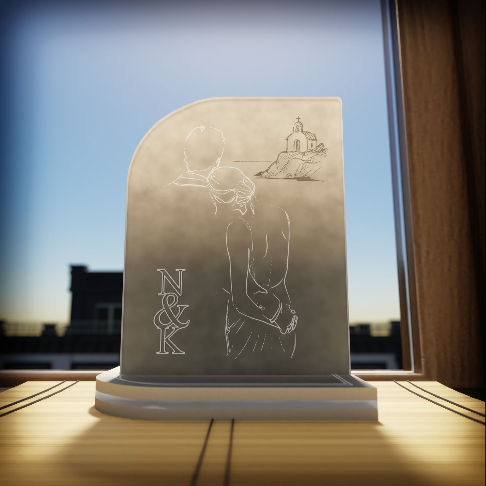 "Stand by Me" | Επιτραπέζιο Φωτιστικό Με Μονογράμματα σε Συνδυασμό Ξύλου & Plexiglass(18cm)