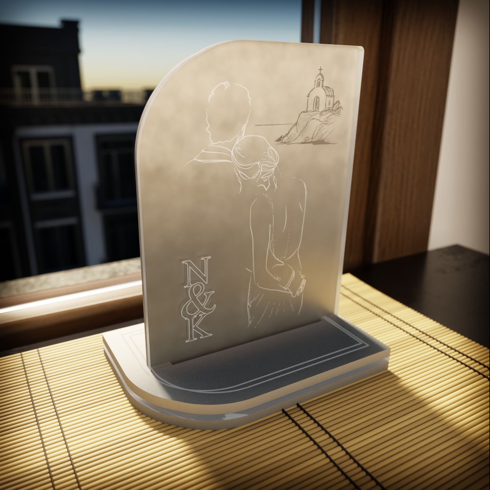 "Stand by Me" | Επιτραπέζιο Φωτιστικό Με Μονογράμματα σε Συνδυασμό Ξύλου & Plexiglass(18cm)