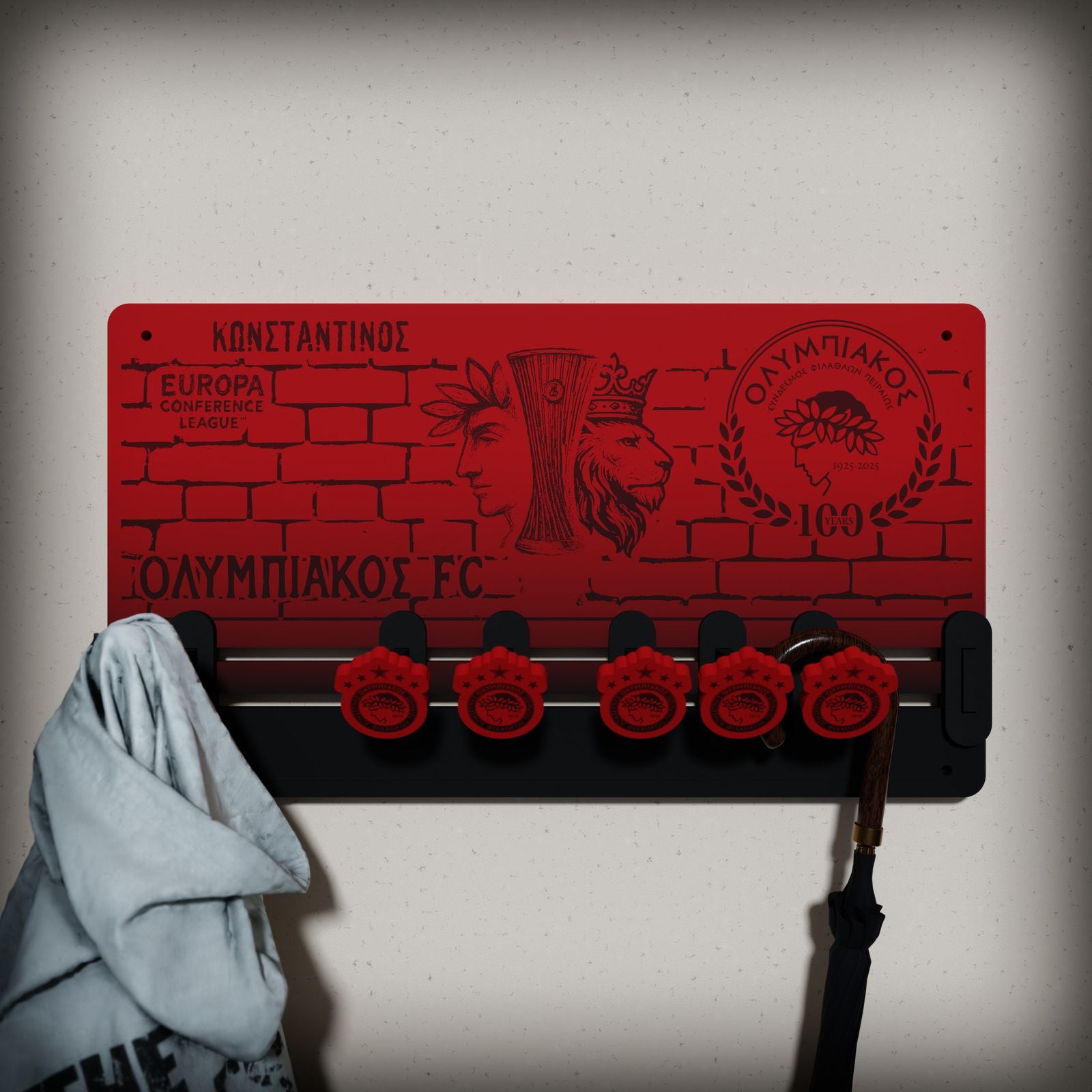 "THRILOS EUROPA CONFERENCE CUP" | Ξύλινη Κρεμάστρα Τοίχου 6 Θέσεων  με χάραξη ονόματος (36cm*20cm)