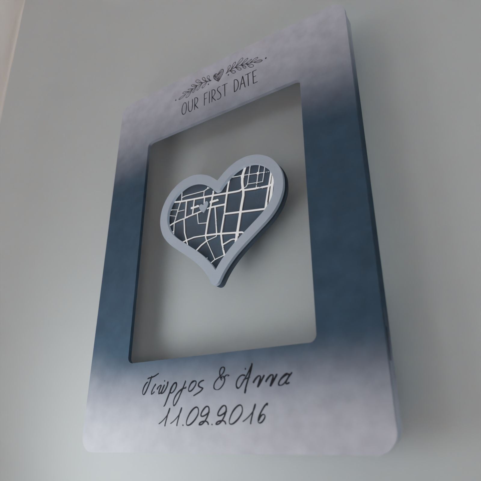 Φωτιζόμενο Προσωποποιημένο Κάδρο "Οur First Date" με απεικόνιση χάρτη (31cm *23cm)