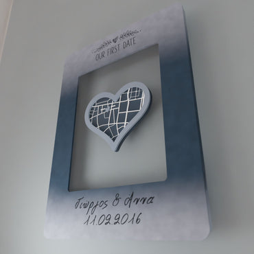 Φωτιζόμενο Προσωποποιημένο Κάδρο "Οur First Date" με απεικόνιση χάρτη (31cm *23cm)