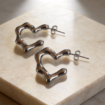 Σετ Σκουλαρίκια καρφωτά "Silver Melted Love"