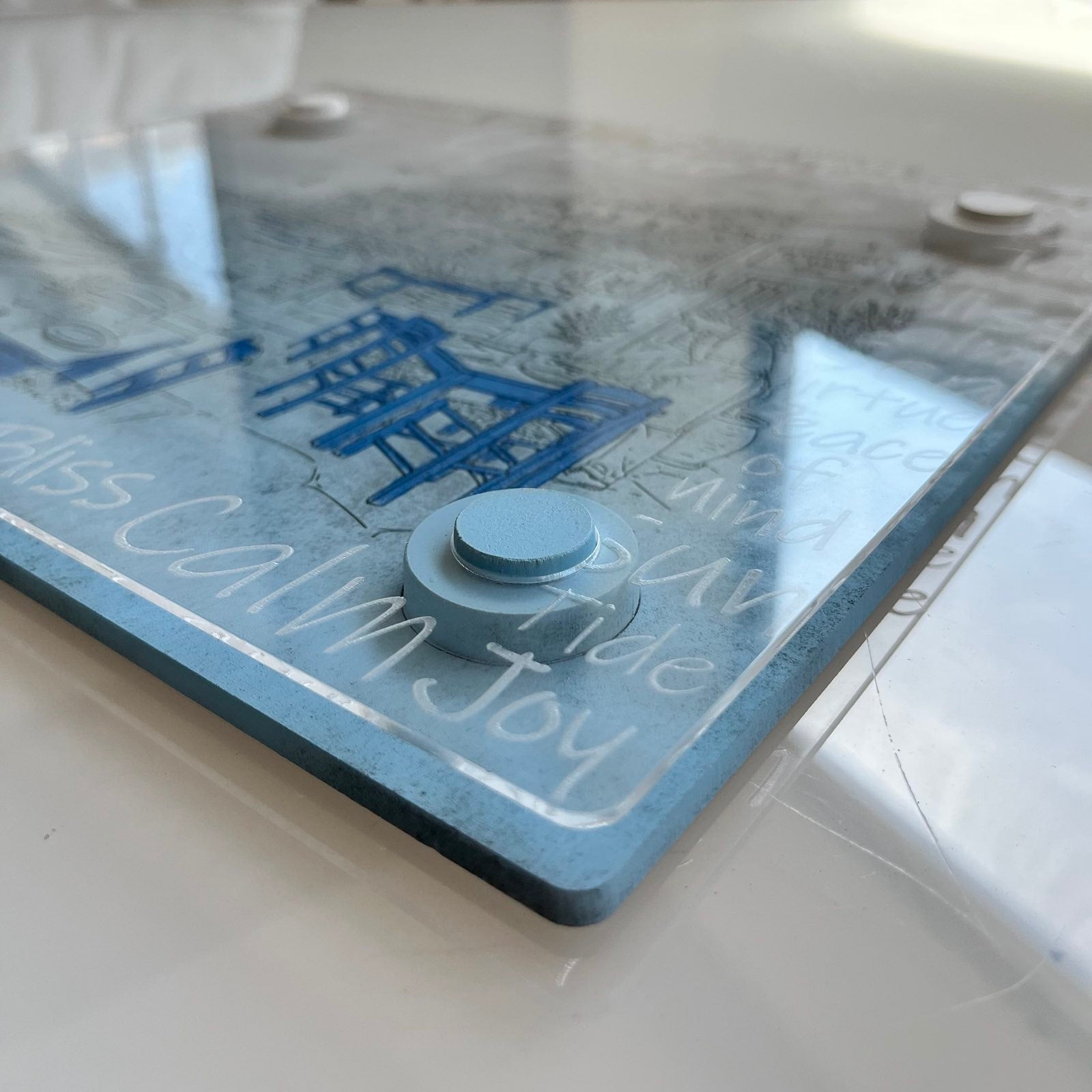 "GREEK ISLAND"| Hand-Painted & Engraved Wooden Placemat with Removable Plexiglass Cover (Copy)