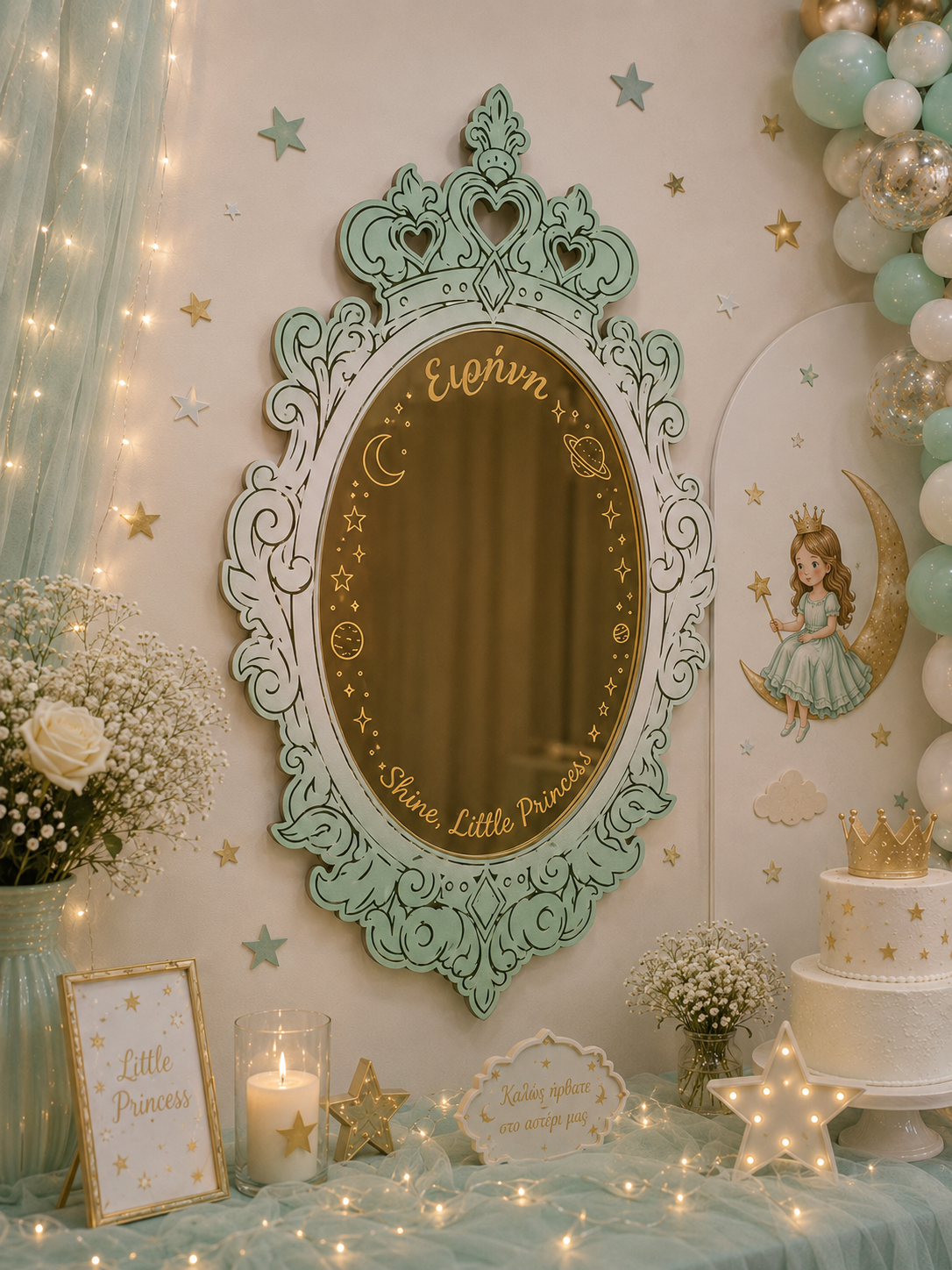Ξύλινος Καθρέπτης με Plexiglass Custom Χαραγμένο Όνομα (επιλογές αποχρώσεων)