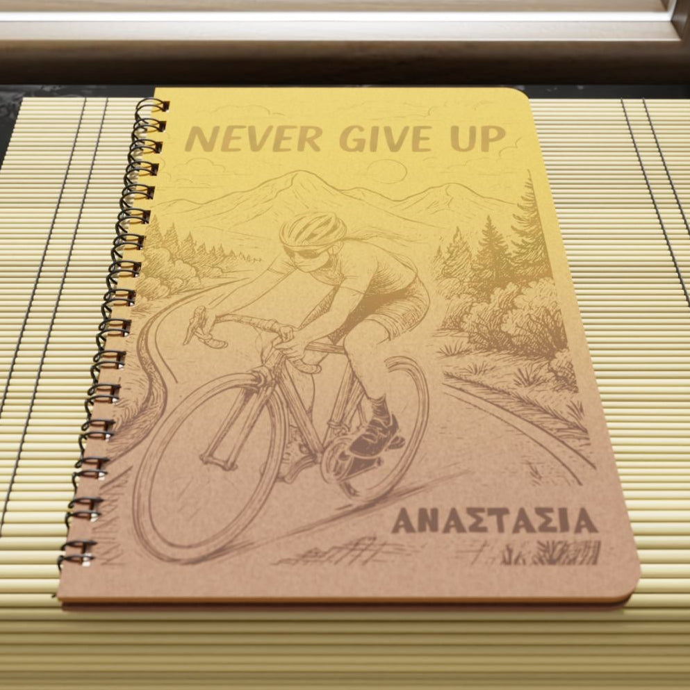 Ξύλινο Σημειωματάριο "Girl Cyclist-Ποδηλάτισσα" με Όνομα της επιλογής σας